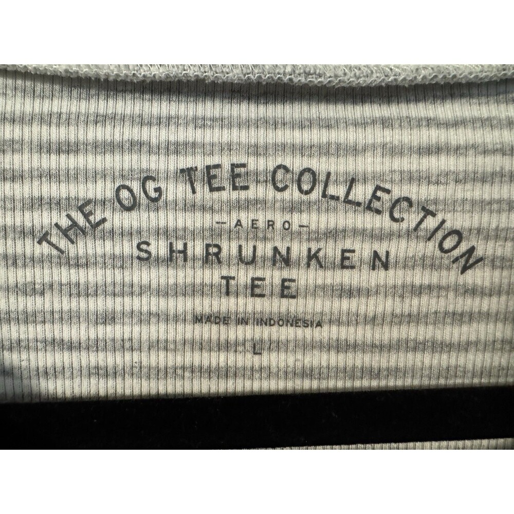 Aero Gray White Striped Embroidered Round Neck Long Sleeve Cropped Tee L - Picture 3 of 5